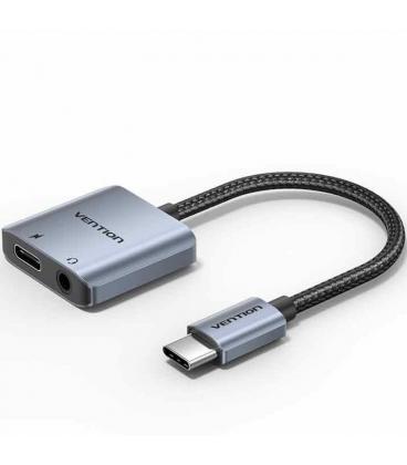 Adaptador audio vention bigha/ usb tipo-c macho - jack 3.5 hembra/ usb tipo-c pd hembra/ gris