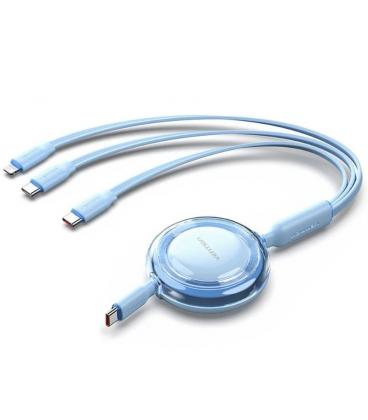 Cable usb tipo-c 2.0 5a vention trjsbe/ usb tipo-c macho - 3x usb tipo-c macho/ hasta 100w/ 480mbps/ 1.1m/ azul