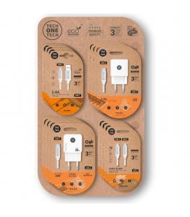Expositor de cargadores gan y cables tech one tech eko 400801/ 4 ganchos/ incluye 16 productos