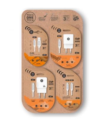 Expositor de cargadores gan y cables tech one tech eko 400801/ 4 ganchos/ incluye 16 productos