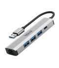 iggual Hub USB-A 5 puertos 3xUSB + RJ45 + tipo C