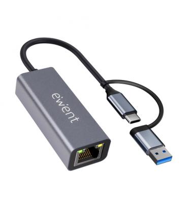 Ewent EW9819 hub de interfaz USB 3.2 Gen 1 (3.1 Gen 1) Type-A + Type-C 1000 Mbit/s Gris