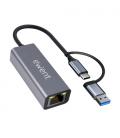Ewent EW9819 hub de interfaz USB 3.2 Gen 1 (3.1 Gen 1) Type-A + Type-C 1000 Mbit/s Gris