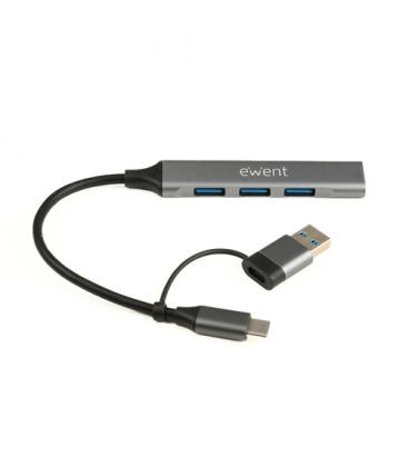 Ewent EW1154 hub de interfaz USB 3.2 Gen 1 (3.1 Gen 1) Type-A + Type-C Gris