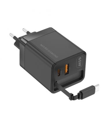 Cargador de pared gan mars gaming md-gan65r/ 1xusb tipo-c/ 1xusb/ 65w/ negro