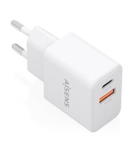 Cargador de pared gan aisens a110-1025/ 1xusb tipo-c/ 1xusb/ 20w/ blanco