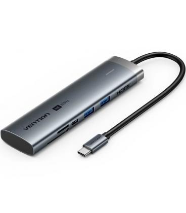 Docking usb tipo-c vention tpshb/ 1xhdmi 4k/ 2xusb/ 2xusb tipo-c/ 1xrj45/ 1xusb tipo-c pd/ 1xlector tarjetas/ gris