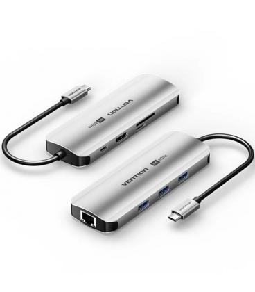 Docking usb tipo-c vention tqkhb/ 1xhdmi 4k/ 3xusb/ 1xusb tipo-c pd/ 1xrj45/ 1xlector de tarjetas/ gris