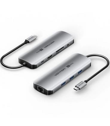 Docking usb tipo-c vention tqlhb/ 1xhdmi 4k/ 3xusb/ 1xusb tipo-c pd/ 1xrj45/ 1xjack 3.5mm/ 1xlector de tarjetas/ gris