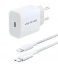 Cargador de pared vention g16w0-eu/ 1xusb tipo-c + cable usb tipo-c/ 20w