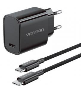 Cargador de pared gan vention g18b0-eu/ 1xusb tipo-c + cable usb tipo-c/ 30w