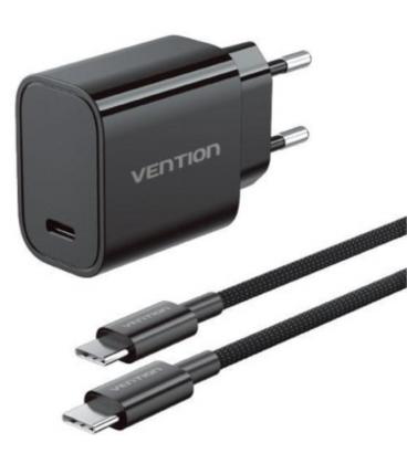 Cargador de pared gan vention g18b0-eu/ 1xusb tipo-c + cable usb tipo-c/ 30w