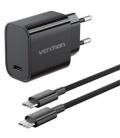 Cargador de pared gan vention g18b0-eu/ 1xusb tipo-c + cable usb tipo-c/ 30w