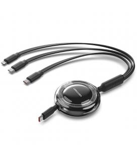 Cable usb tipo-c 2.0 5a vention trkbbe/ usb tipo-c macho - 3x usb tipo-c macho/ hasta 100w/ 480mbps/ 1.1m/ negro