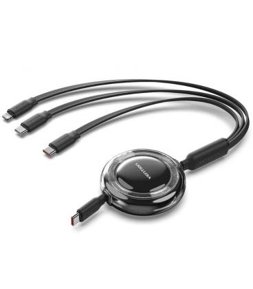Cable usb tipo-c 2.0 5a vention trkbbe/ usb tipo-c macho - 3x usb tipo-c macho/ hasta 100w/ 480mbps/ 1.1m/ negro