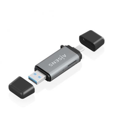 AISENS Lector De Tarjetas SD, Micro SD, MMC, Rs-MMC, MMC Micro, USB-A y USB-C, Gris