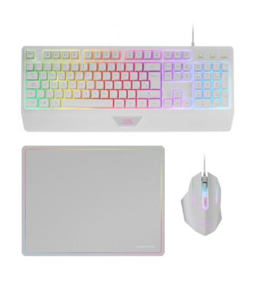 Mars Gaming MCP124, Combo Gaming 3en1, Teclado Ergonómico H-Mech LED RGB, Ratón RGB 3200DPI Switches HUANO, Alfombrilla Nanotext