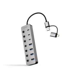 Hub usb + usb tipo-c nanocable 10.16.4510/ 4xusb/ 3xusb tipo-c/ 1xusb tipo-c pd/ gris