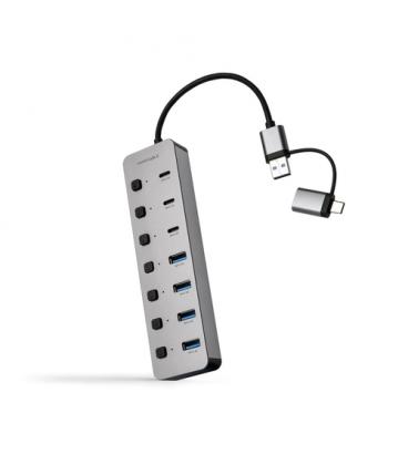 Hub usb + usb tipo-c nanocable 10.16.4510/ 4xusb/ 3xusb tipo-c/ 1xusb tipo-c pd/ gris