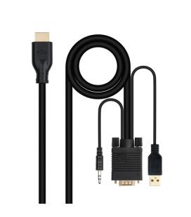 Nanocable Conversor unidireccional VGA/M + AUDIO/M + USB-A/M (para alimentación) a HDMI/M, Negro, 1.8m