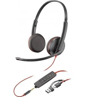 Auriculares poly blackwire 3225 + adaptador usb-c/a/ con micrófono/ jack 3.5mm/ negro
