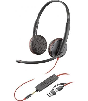 Auriculares poly blackwire 3225 + adaptador usb-c/a/ con micrófono/ jack 3.5mm/ negro