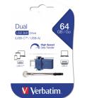 Memoria usb tipo a - usb tipo c verbatim storengo 64gb azul