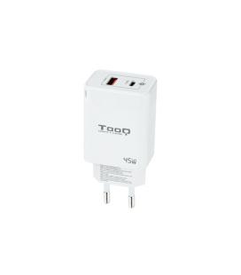 TooQ Cargador de Pared GaN USB-C/PD + USB-A/QC 45W, Blanco