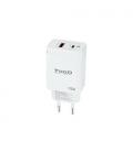TooQ Cargador de Pared GaN USB-C/PD + USB-A/QC 45W, Blanco