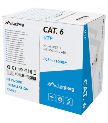 BOBINA CABLE DE RED LANBERG UTP CAT.6 SOLIDO CU LSZH CPR 305M GRIS FLUKE PASSED