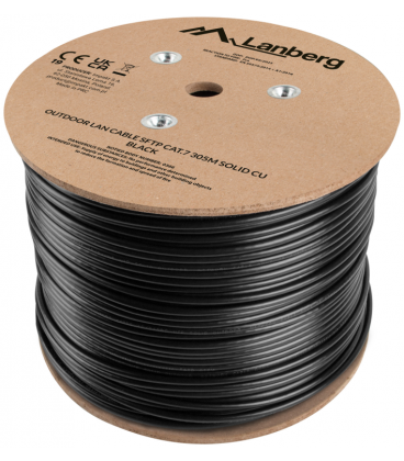 BOBINA CABLE DE RED LANBERG EXTERIOR SFTP RJ45 CAT.7 SOLIDO CU 305M NEGRO FLUKE PASSED