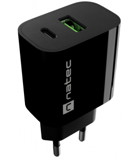 CARGADOR NATEC RIBERA 20W 1XUSB-A QC3.0 + 1XUSB-C PD3.0 NEGRO