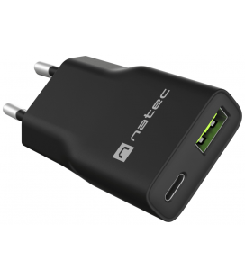 CARGADOR NATEC RIBERA SLIM 20W 1XUSB-A + 1xUSB-C PD3.0 QC3.0 PROTECCION OVP,OCP,SCP Y OTP NEGRO
