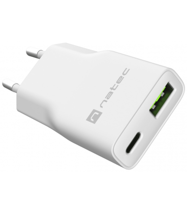 CARGADOR NATEC RIBERA SLIM 20W 1XUSB-A + 1xUSB-C PD3.0 QC3.0 PROTECCION OVP,OCP,SCP Y OTP BLANCO