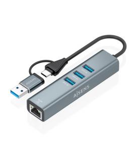 Hub usb + usb tipo-c 3.2 aisens a109-1033/ 3xusb/ 1xrj45/ gris
