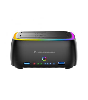 Docking conceptronic donn36b usb - c rgb doble bahia sata hdd ssd 2.5 pulgadas 3.5 pulgadas clonado offline 2xusb - a sd