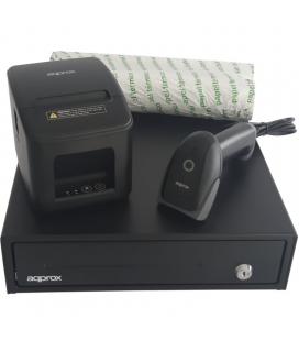 Pack para tpv approx apppospack3380usb-2d/ cajón portamonedas + impresora térmica de tickets + lector de códigos + rollos