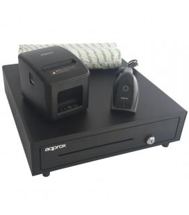 Pack para tpv approx apppospack4180usb-2d/ cajón portamonedas + impresora térmica de tickets + lector de códigos + rollos