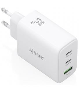 Cargador de pared gan aisens asch-67w3p086-w/ 2xusb tipo-c/ 1xusb/ 67w/ blanco