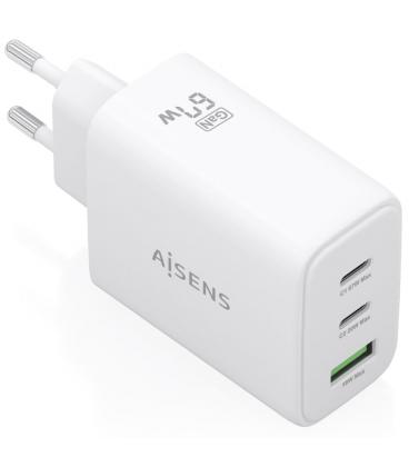 Cargador de pared gan aisens asch-67w3p086-w/ 2xusb tipo-c/ 1xusb/ 67w/ blanco