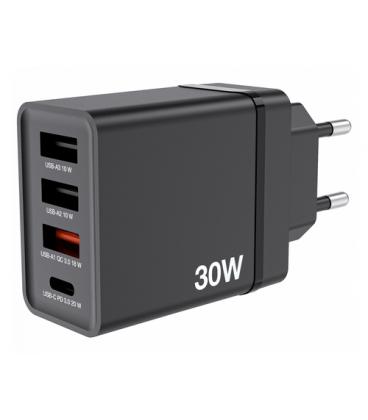 Cargador de pared gan verbatim chr-30eu/ 1xusb tipo-c/ 3xusb/ 30w