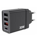 Cargador de pared gan verbatim chr-30eu/ 1xusb tipo-c/ 3xusb/ 30w